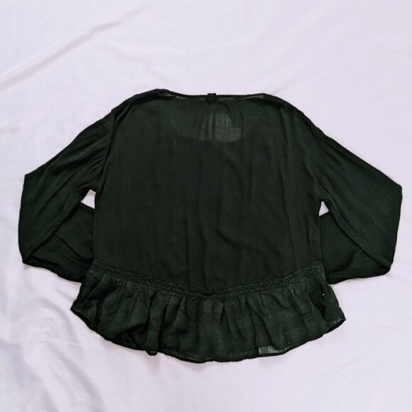 Volcom Black Peasant Blouse Top Long Sleeve Lace Size S - Picture 4 of 5